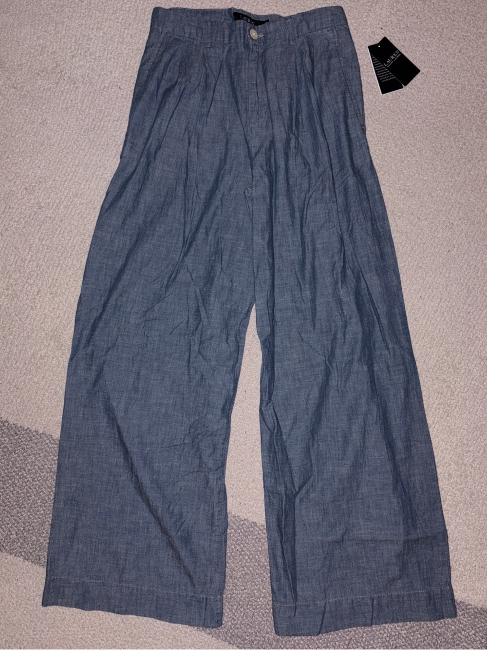 Lauren Ralph Lauren Lightweight Wide-Leg Chambray Pants — Denim Blue